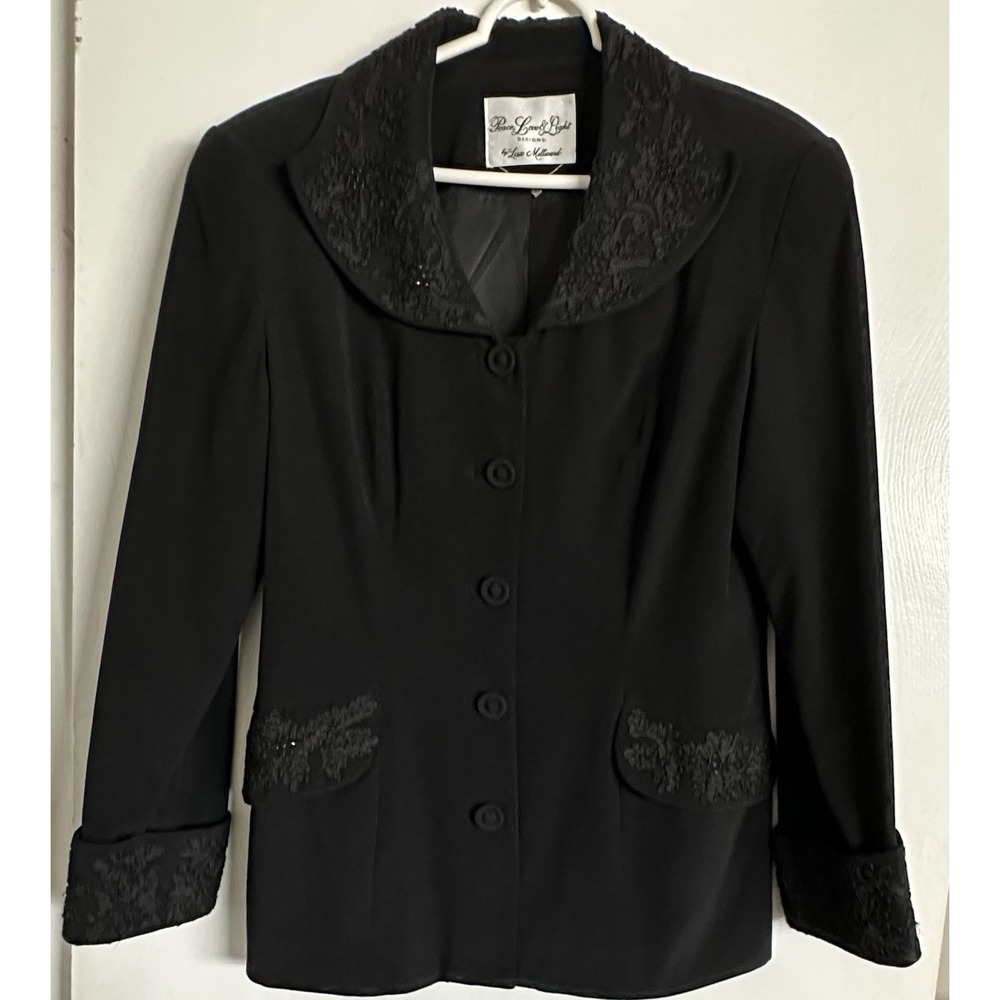 VTG Peace Love & Light Lisa Millward Black Embroidered Beaded Blazer Jacket 10